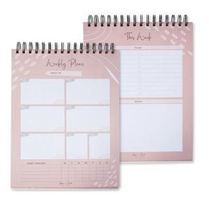 Weekly to do planner undated calendar notepad pink spiral to do list 52 weeks